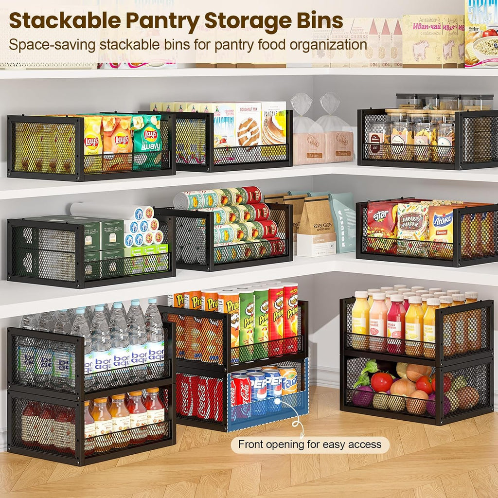 3‑Pack Open‑Front Stackable Pantry Wire Baskets