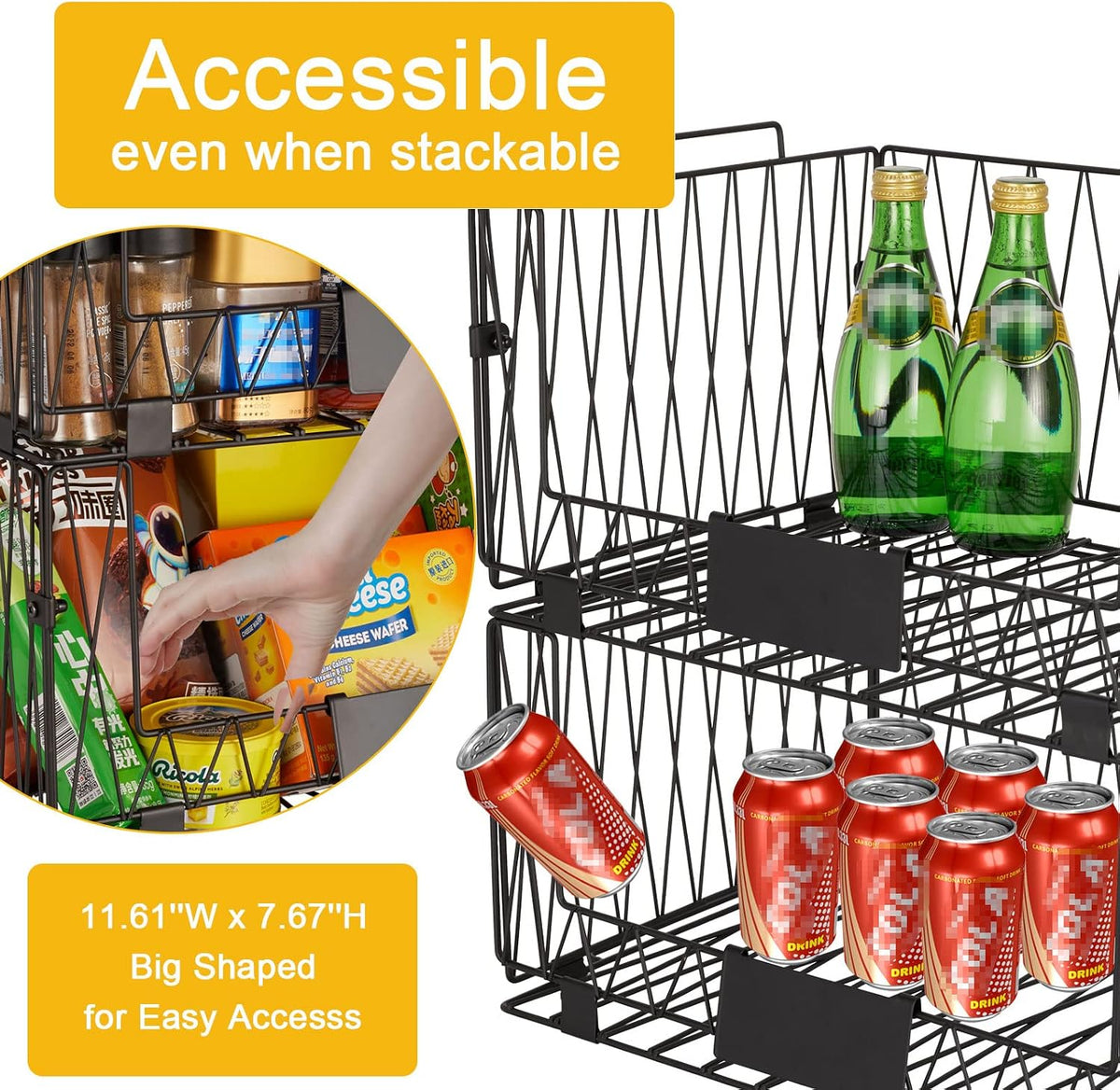 2‑Pack XXL Stackable Pantry Wire Baskets