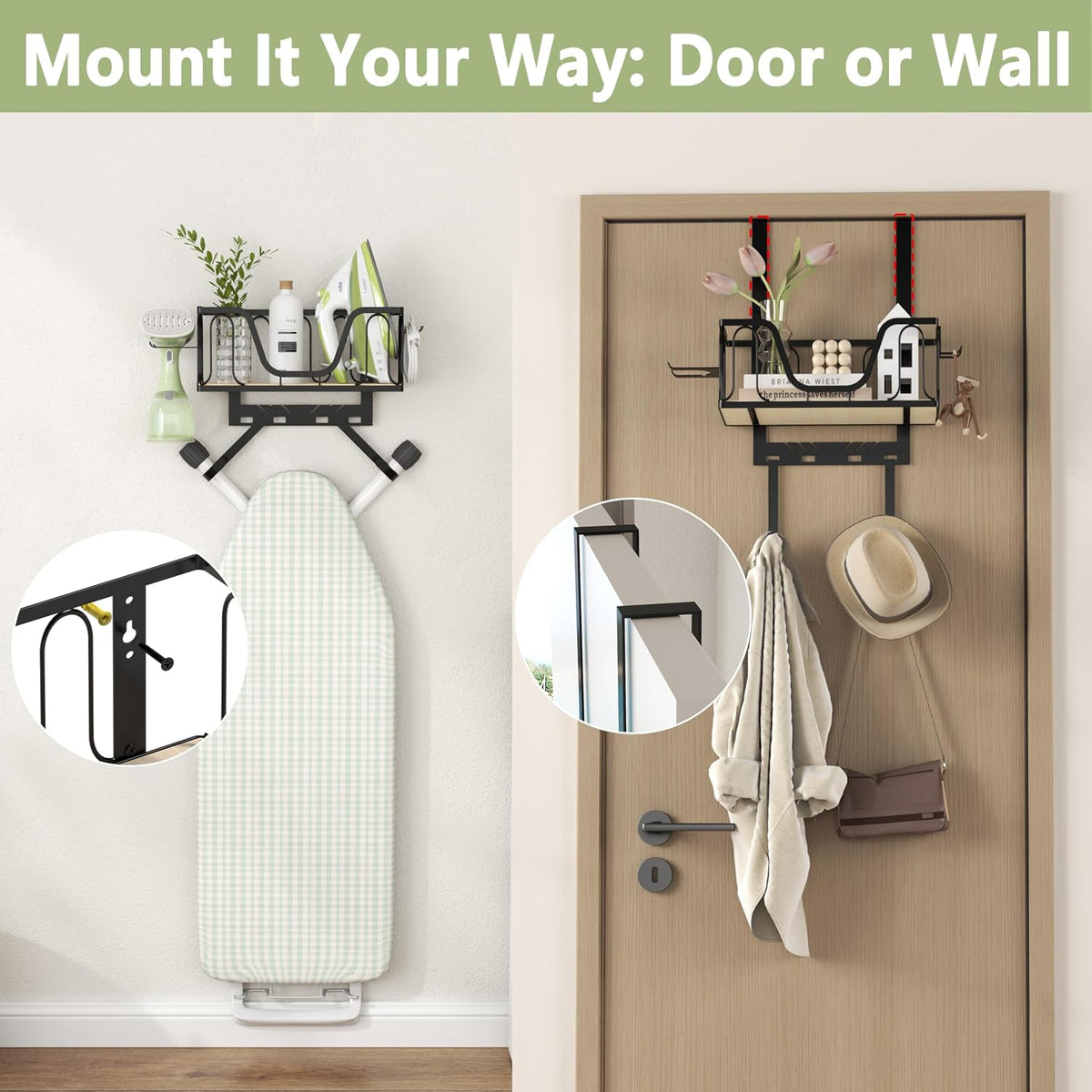 Black 2‑in‑1 Ironing Board Hanger