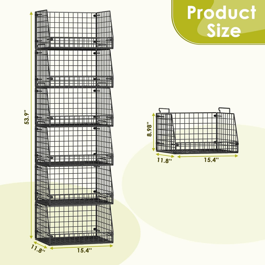 6‑Pack Stackable Metal Pantry Wire Baskets