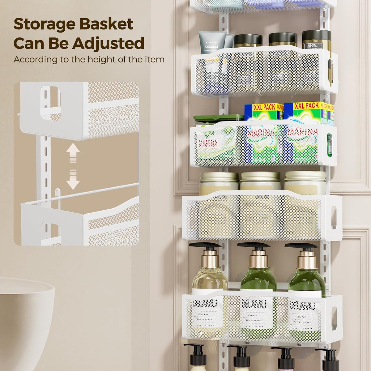 White 8‑Tier Narrow Over‑the‑Door Pantry Organizer