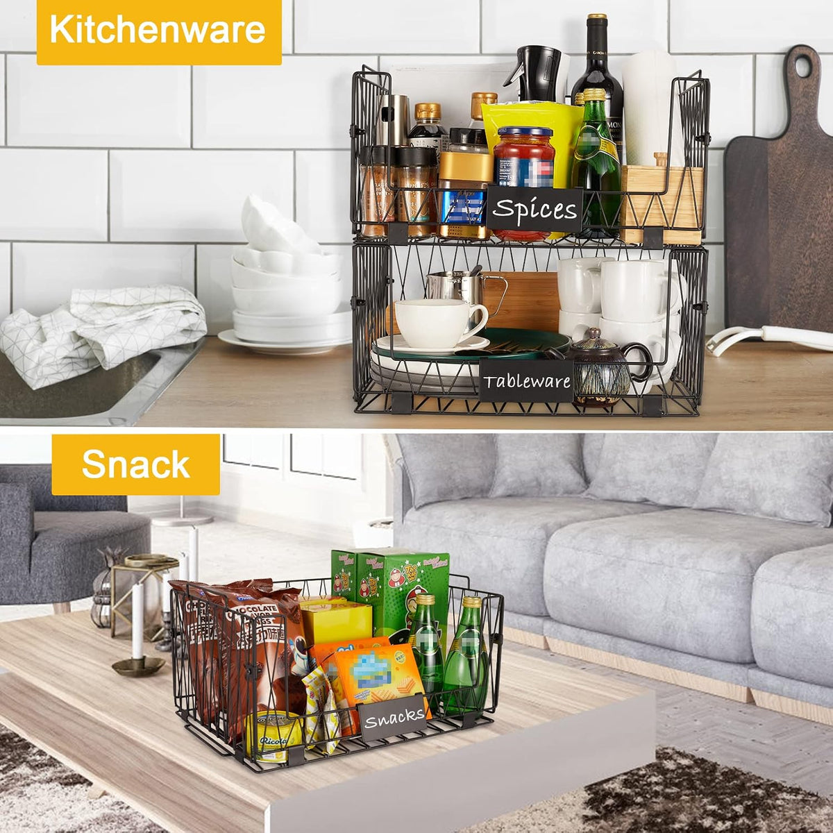 2‑Pack XXL Stackable Pantry Wire Baskets