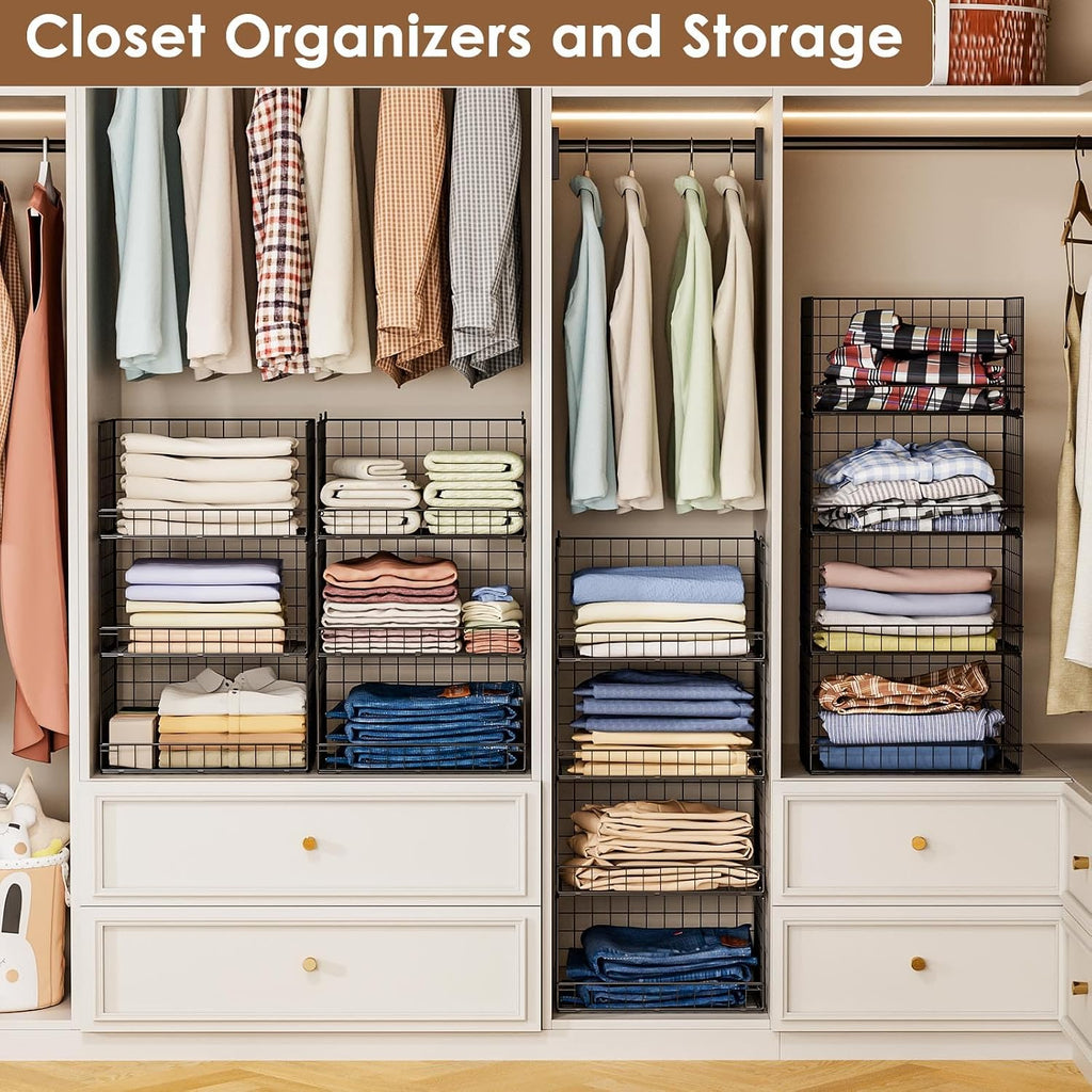 Black 4‑Tier Foldable Stackable Closet Shelves