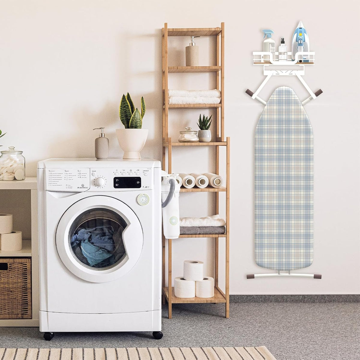 White Wall‑Mount Ironing Board Hanger