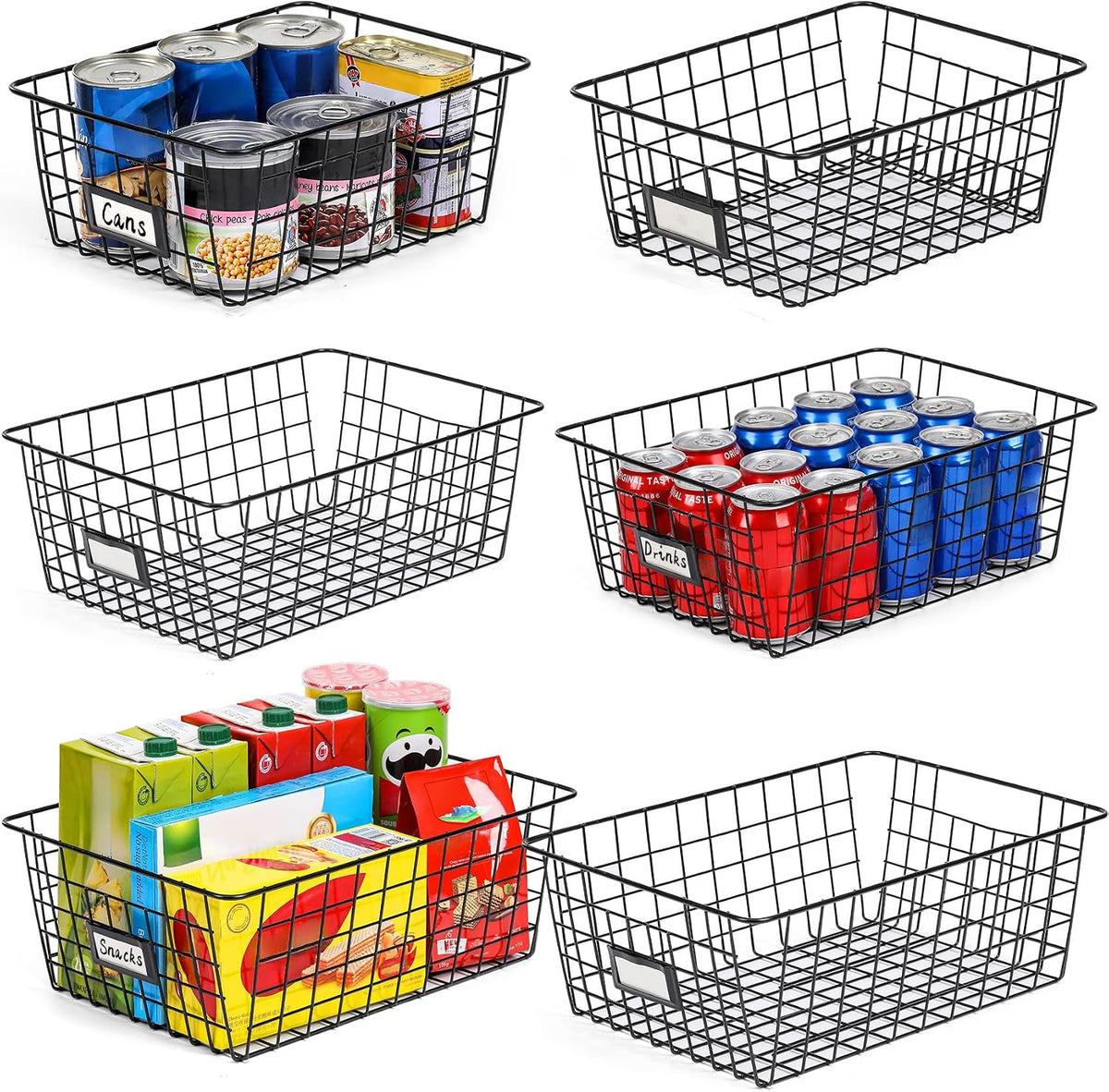 6‑Pack Assorted‑Size Pantry Wire Baskets