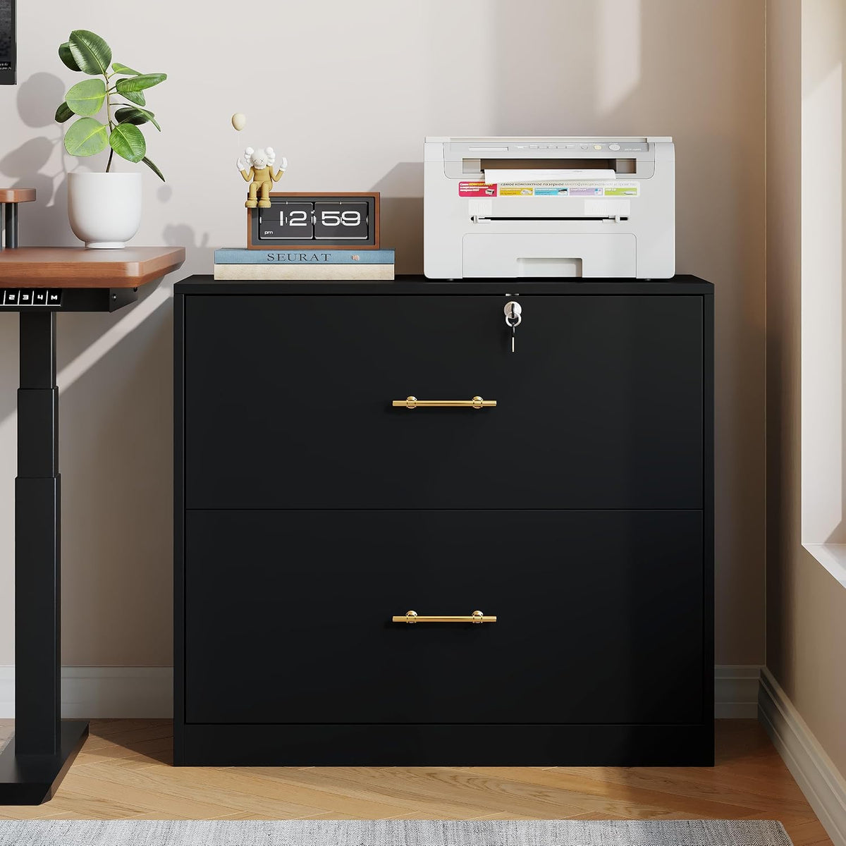 Black Lockable 2‑Drawer Lateral File Cabinet