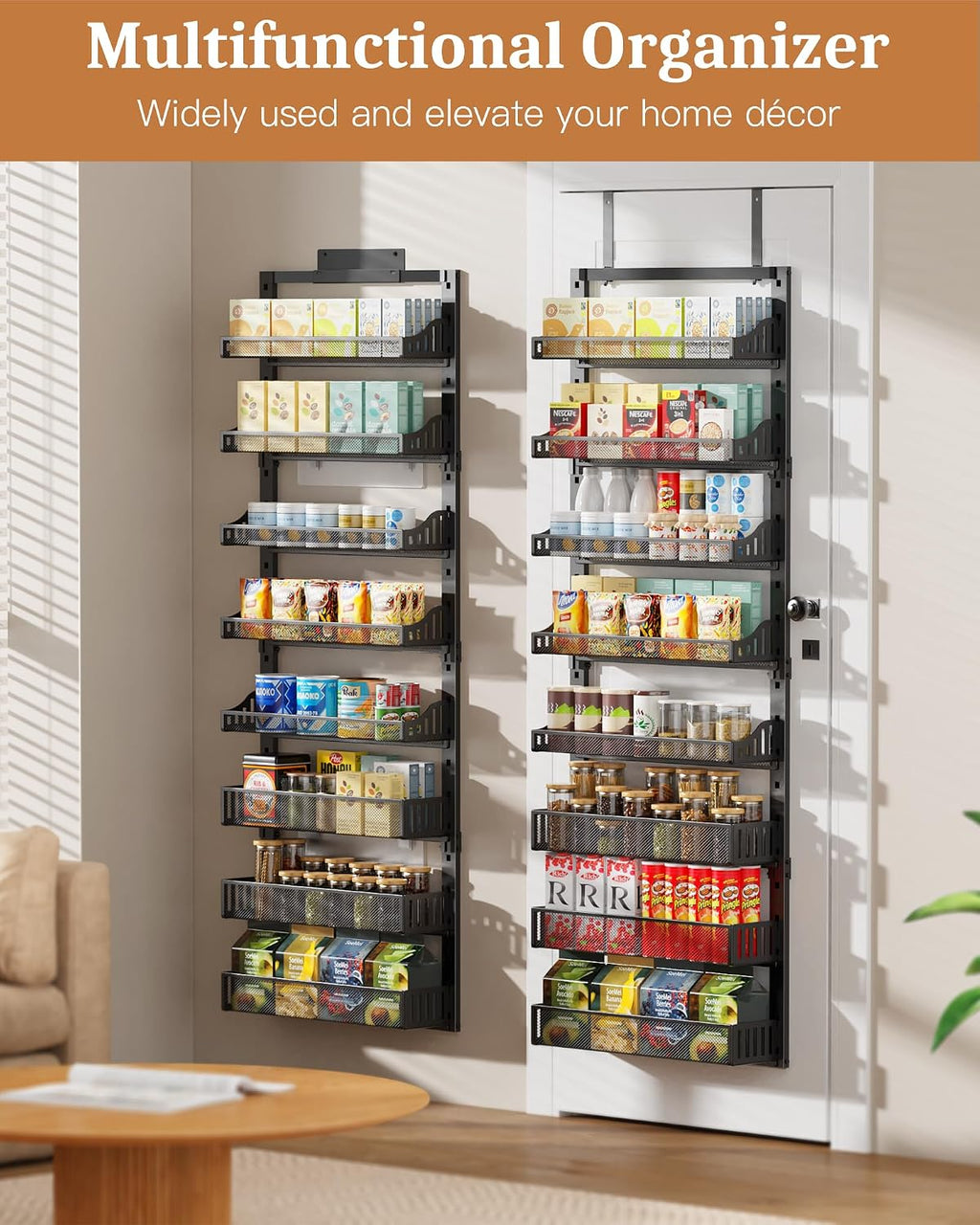 Black 8‑Tier 2‑in‑1 Over‑the‑Door Pantry Organizer