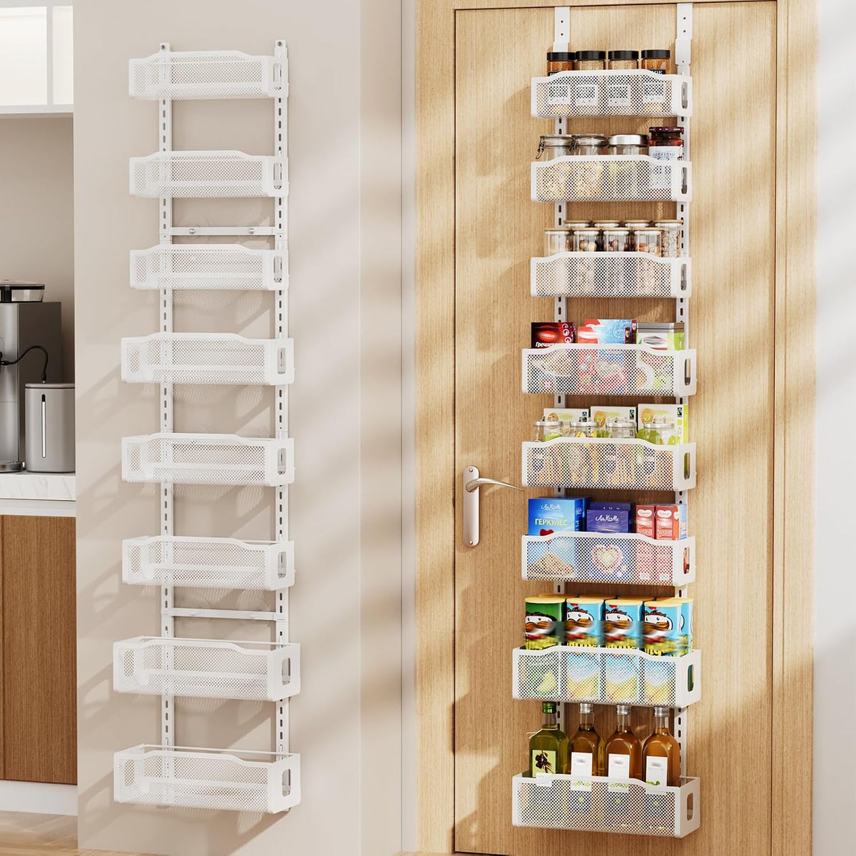 White 8‑Tier Narrow Over‑the‑Door Pantry Organizer