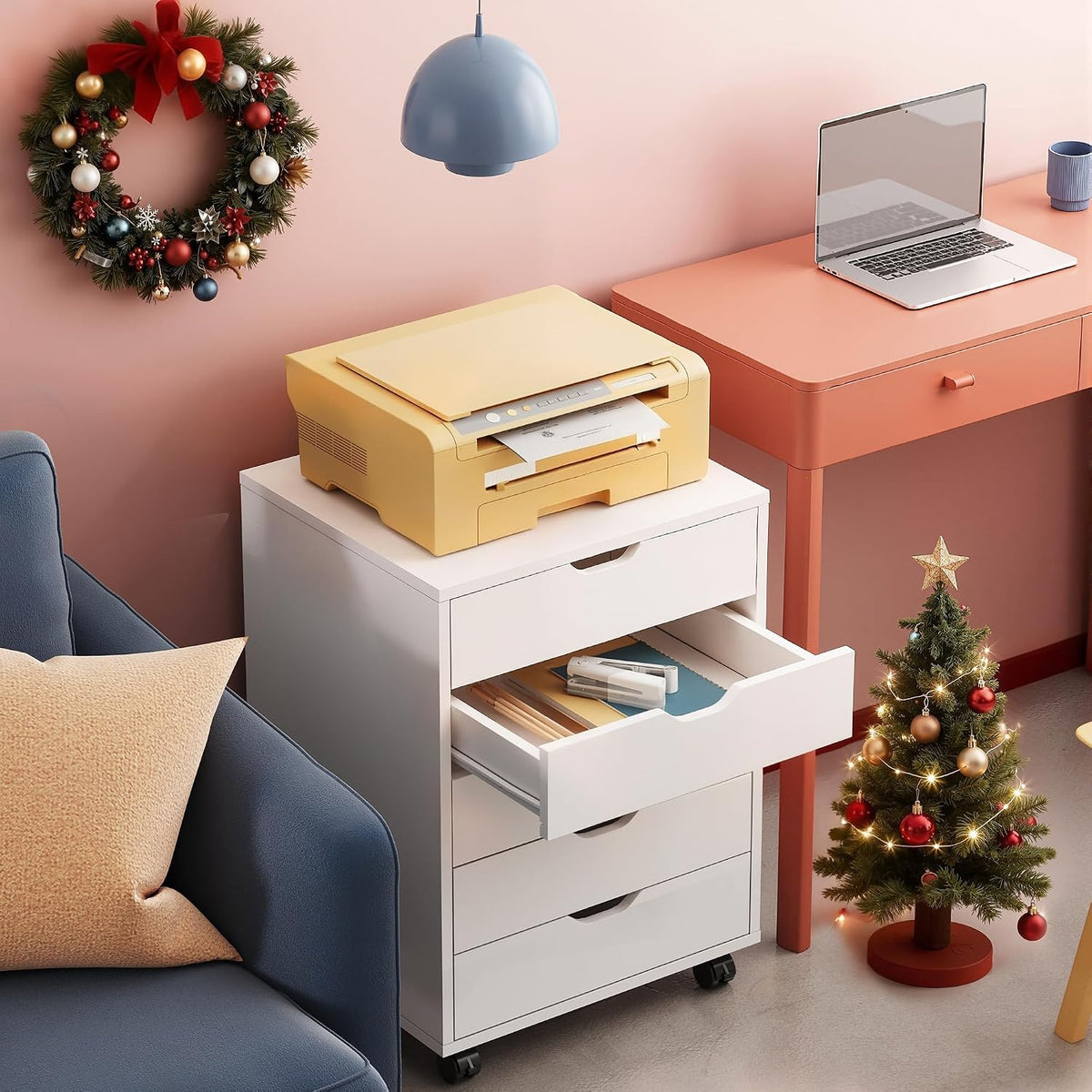 White Under‑Desk 5‑Drawer File Cabinet