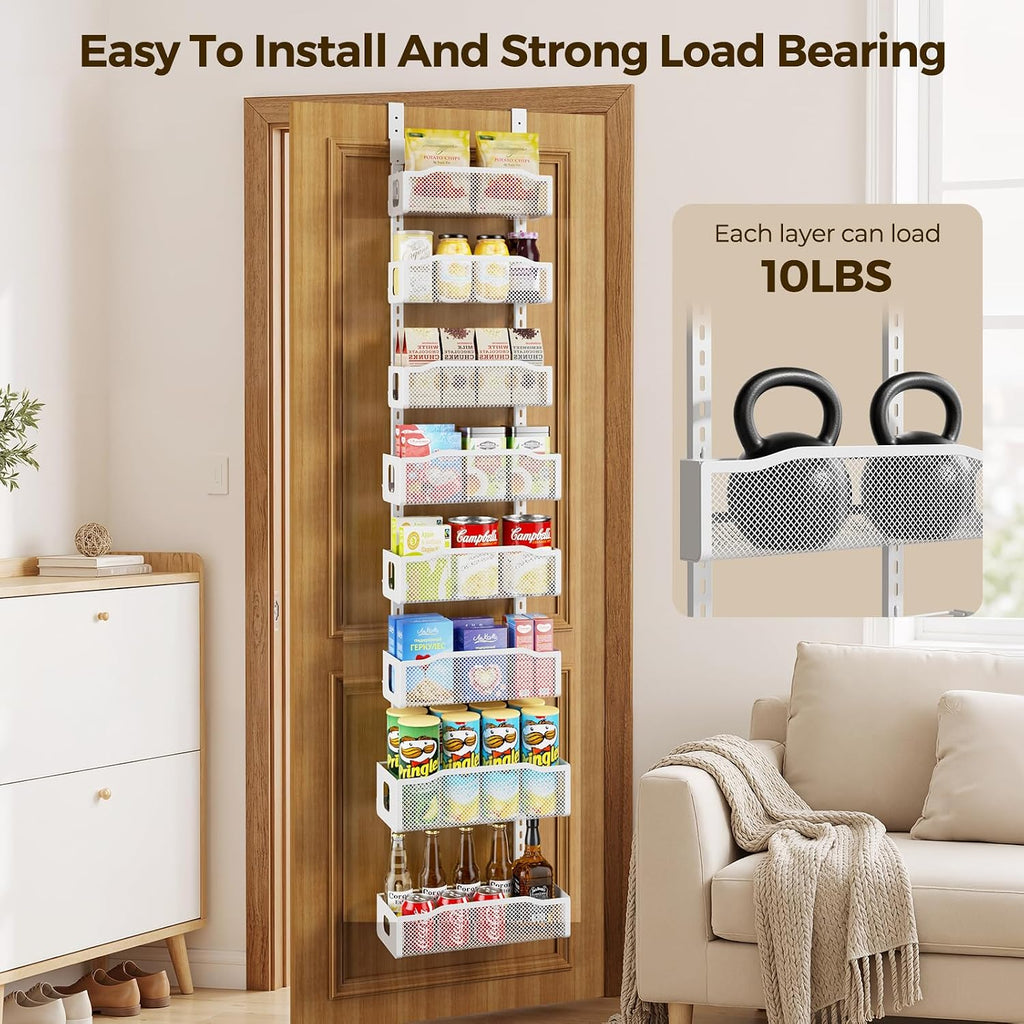 White 8‑Tier Narrow Over‑the‑Door Pantry Organizer