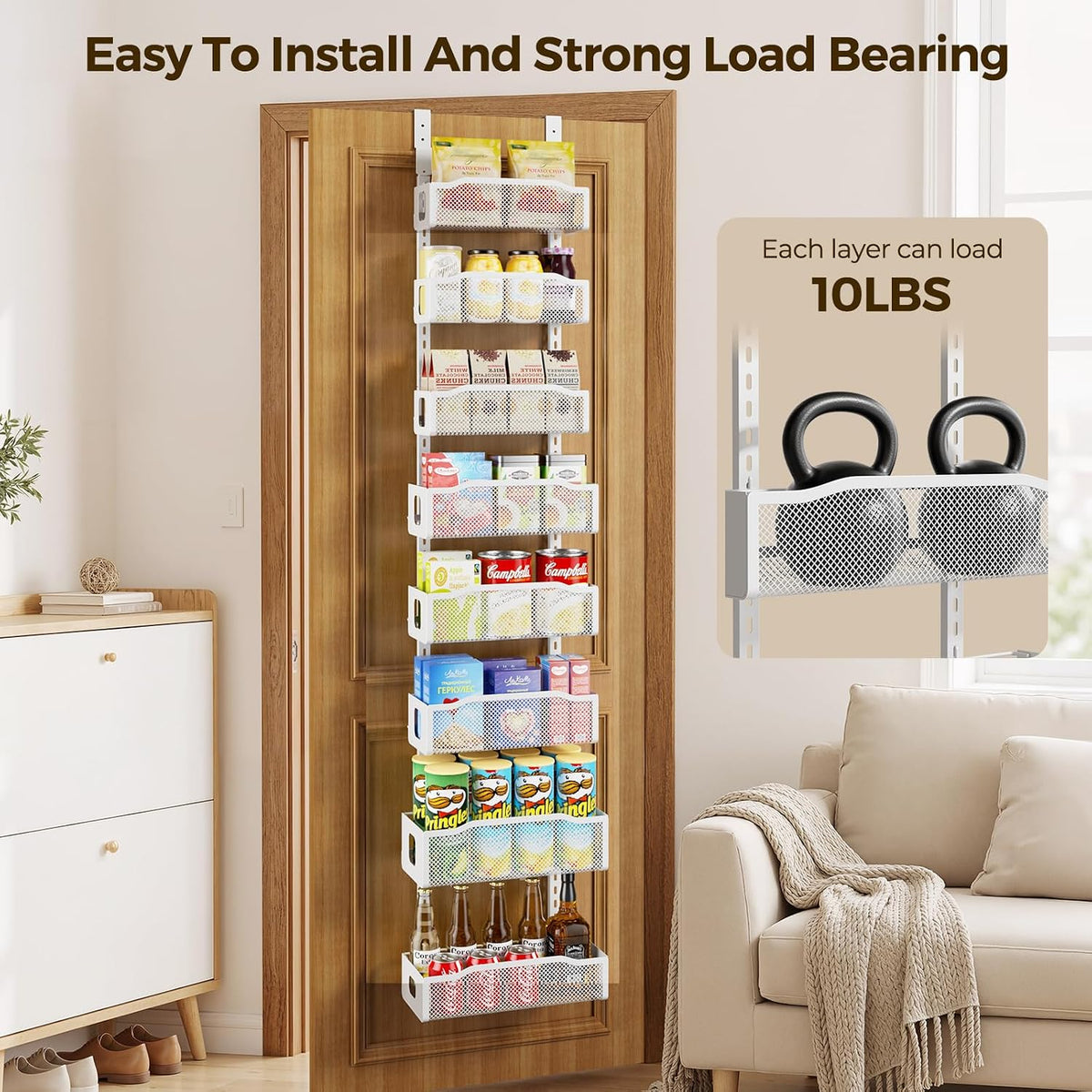 White 8‑Tier Narrow Over‑the‑Door Pantry Organizer