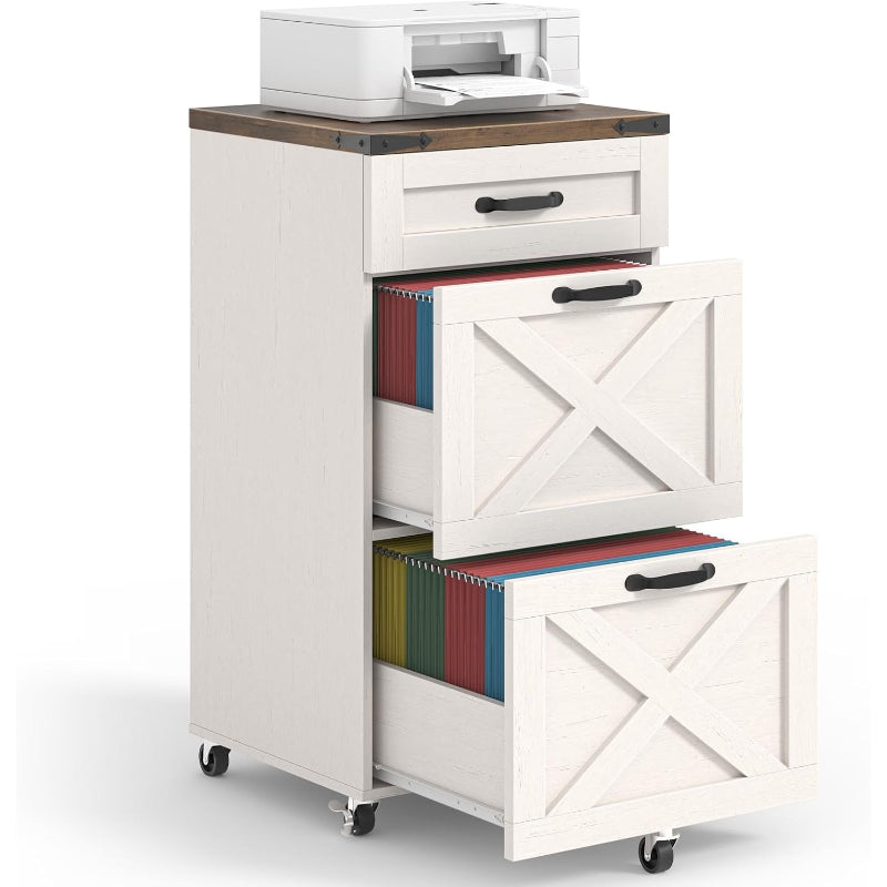 3‑Drawer Wheeled Farmhouse File Cabinet