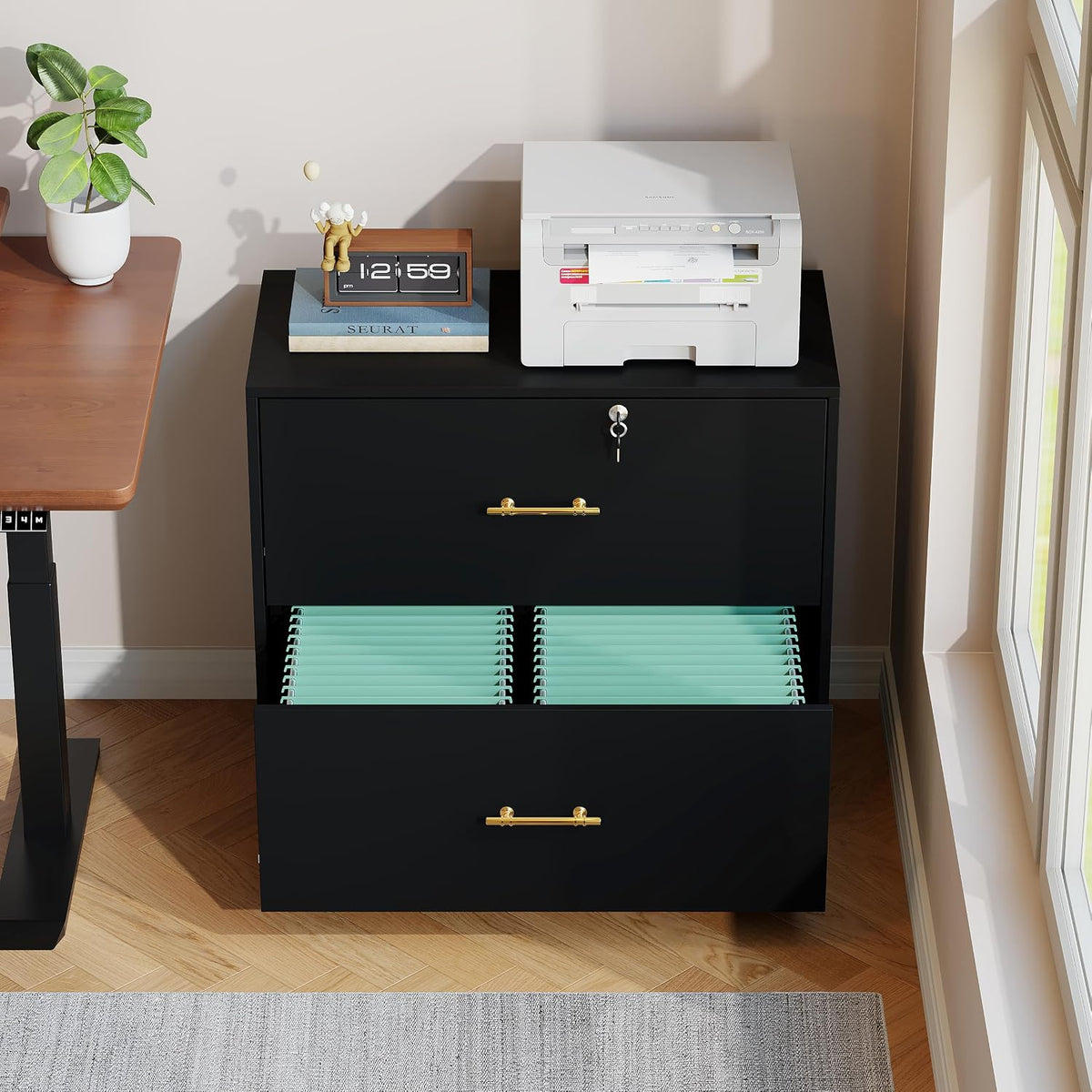 Black Lockable 2‑Drawer Lateral File Cabinet
