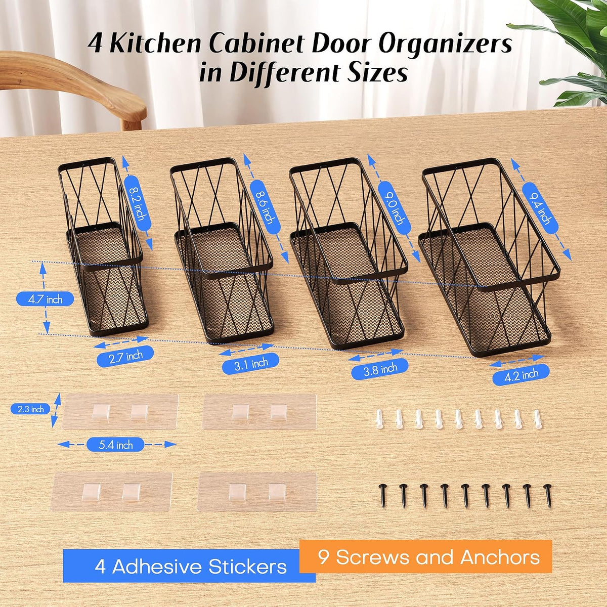 Black 4‑Pack Metal Cabinet Door Organizer