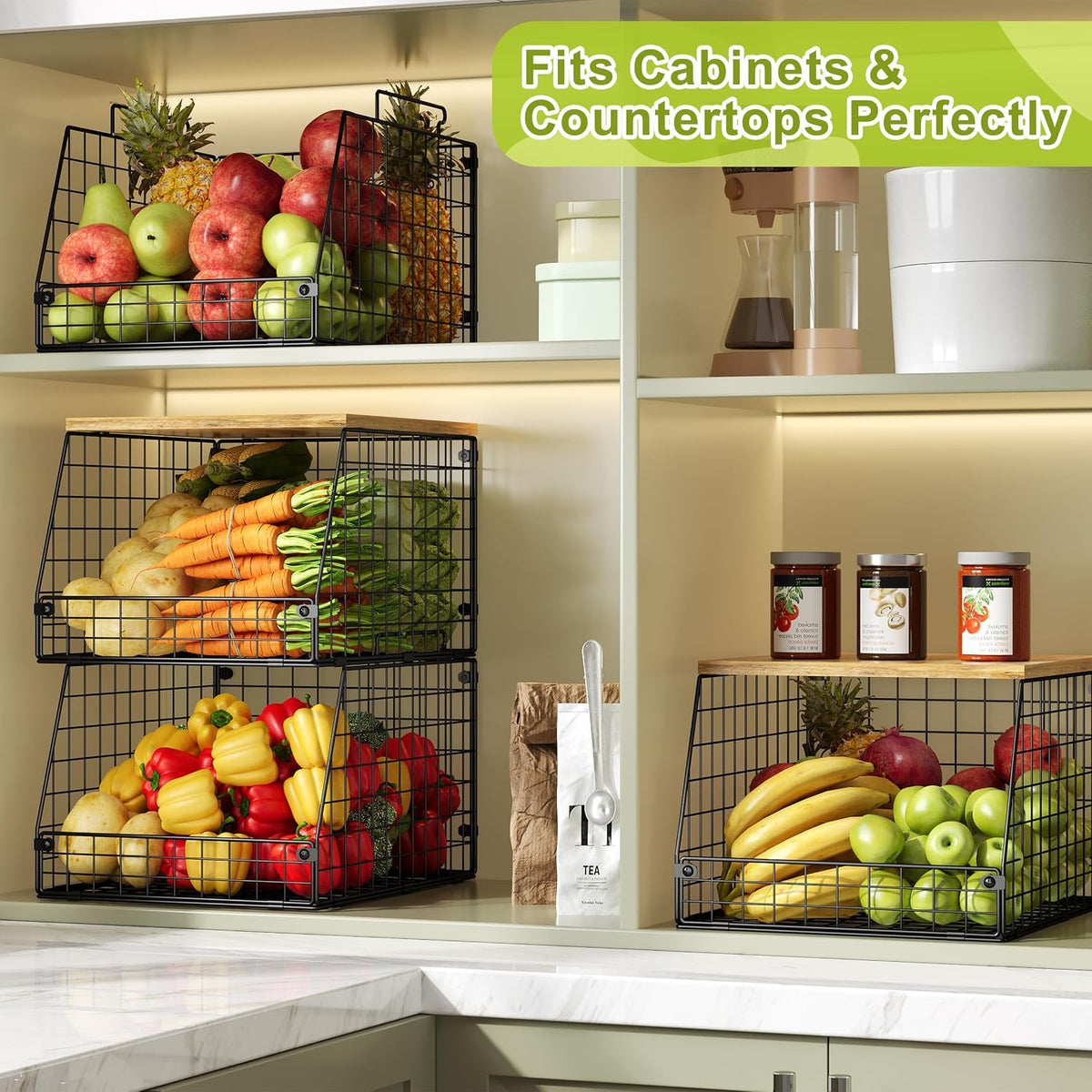 4‑Pack Stackable Pantry Wire Baskets
