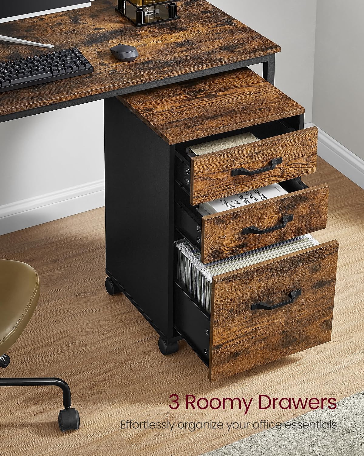 3‑Drawer Wheeled Mobile File Cabinet