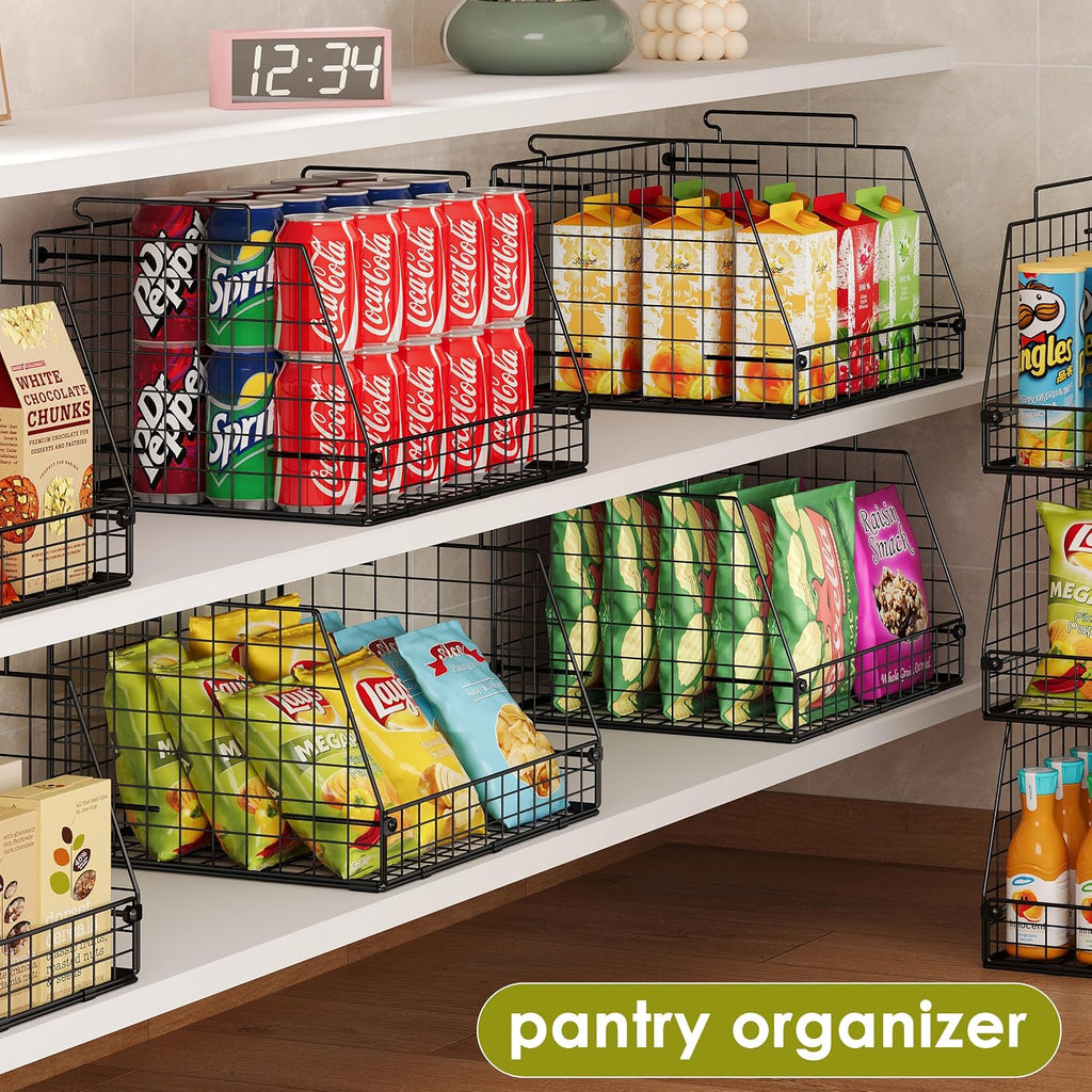 6‑Pack Stackable Metal Pantry Wire Baskets