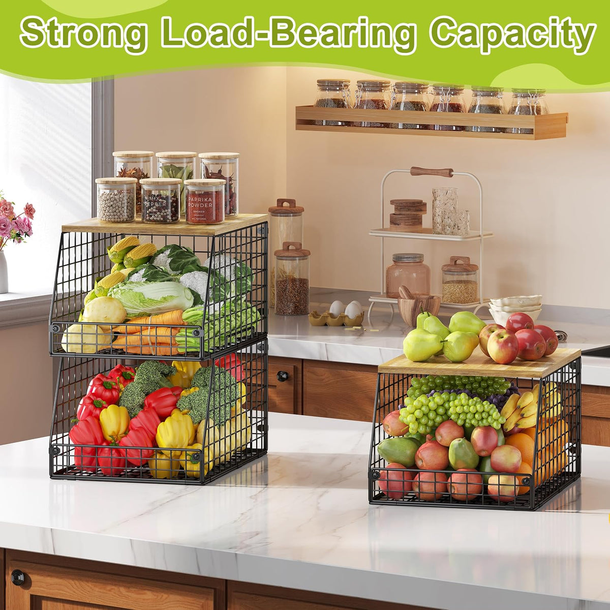 4‑Pack Stackable Pantry Wire Baskets