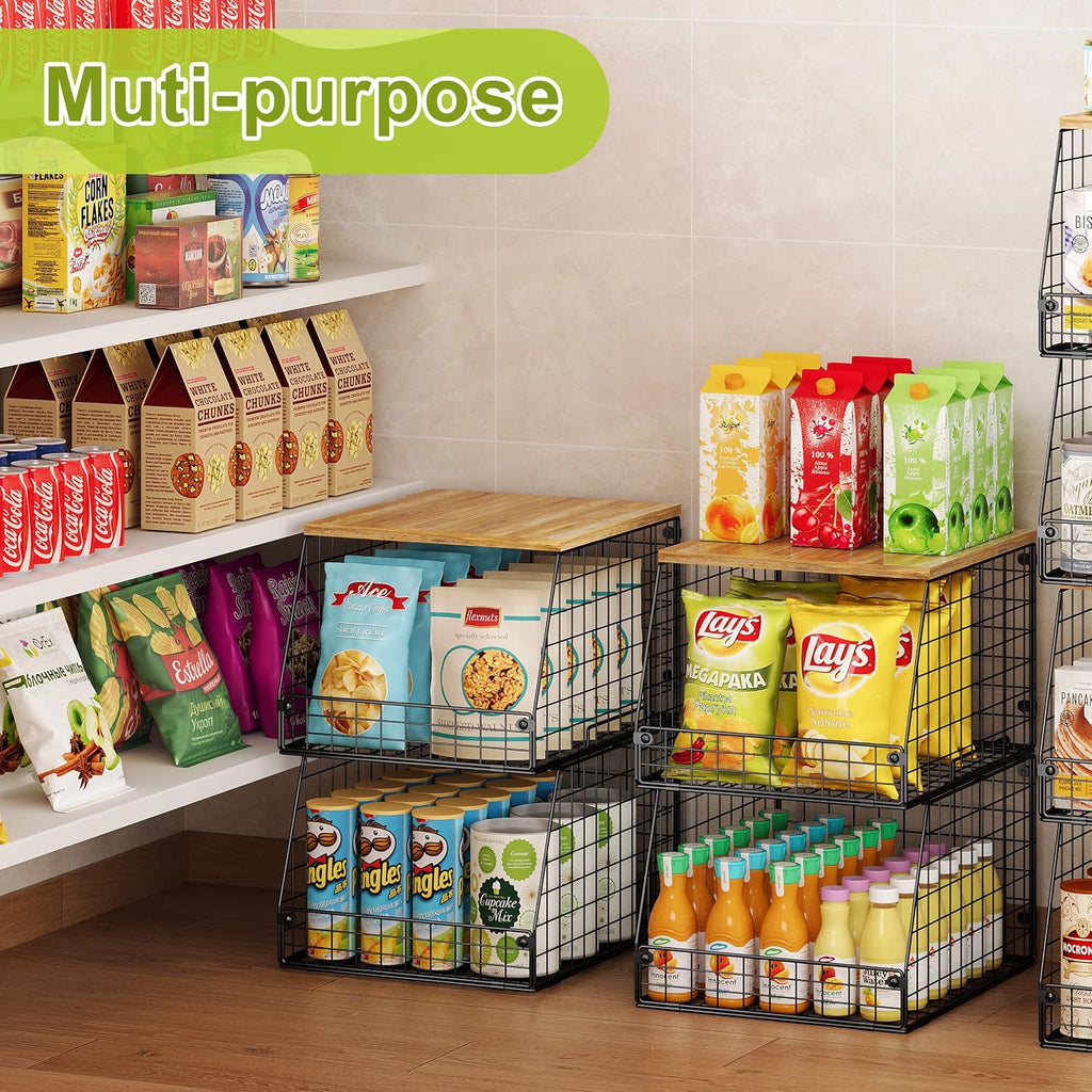 4‑Pack Stackable Pantry Wire Baskets