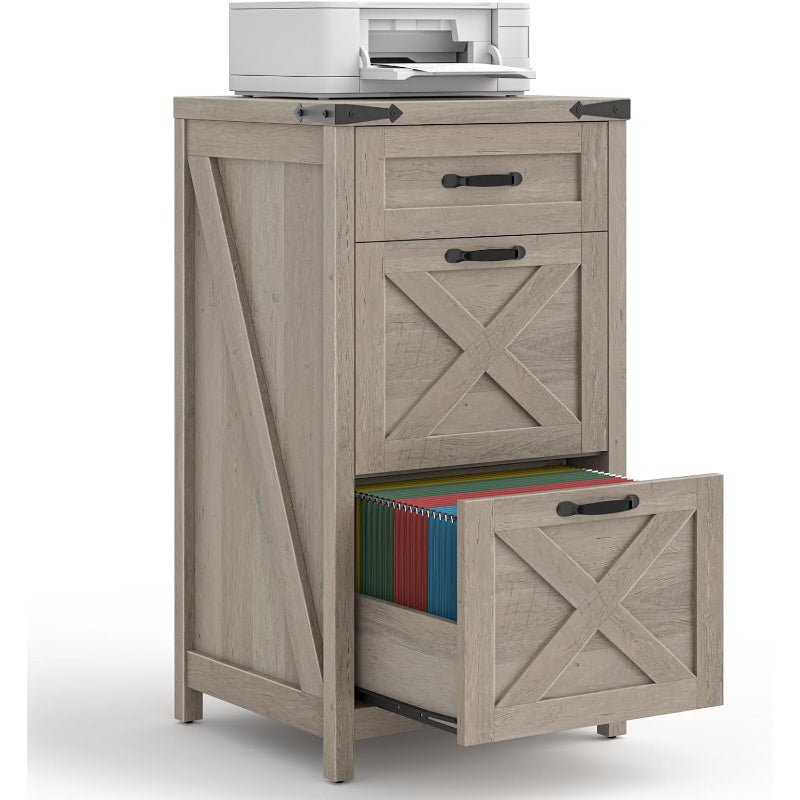 Rustic Grey 3‑Drawer Farmhouse File Cabinet